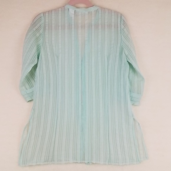 JH Collectibles Womens Blouse S Green Stripe 3/4 Sleeve Semi Sheer Button Shirt - Picture 2 of 10